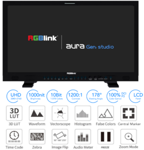 RGBLINK AURA STUDIO MONITOR BROADCAST 23.8 4x12G-SDI 8K/4K BATERIA INCLUIDA